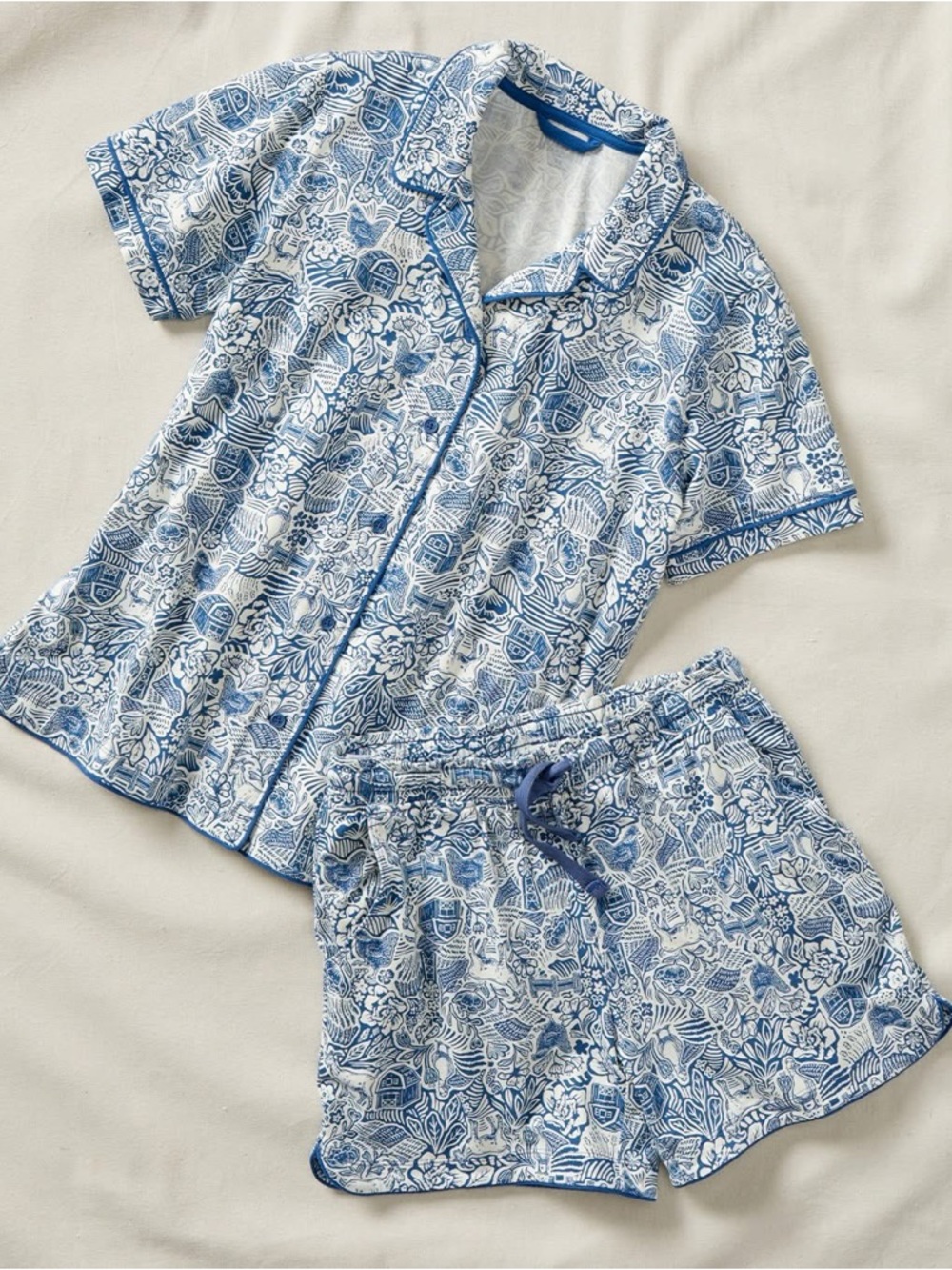 Duluth Blue Farm Toile Cotton Knit Printmaker Short Pajamas Set XXL